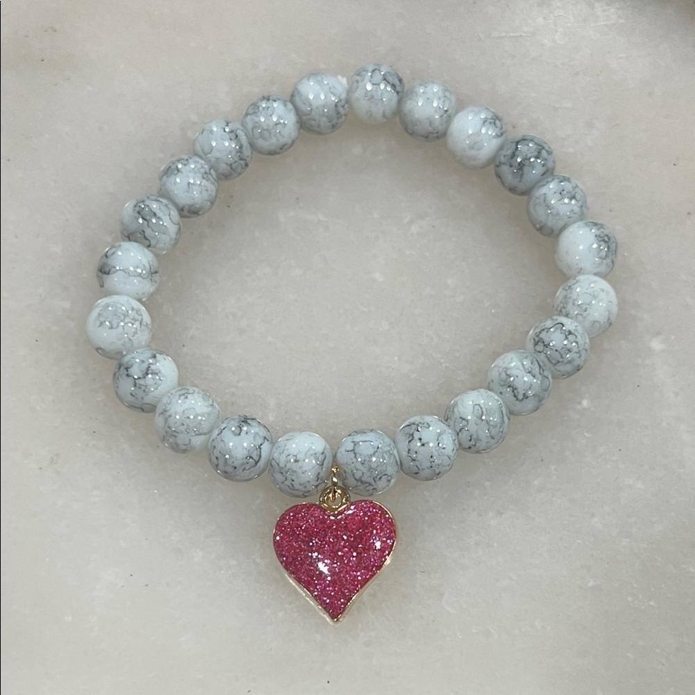 White Beaded Heart Charm Bracelet | Y2K Cute Girly Jewelry Coquette Aesthetic